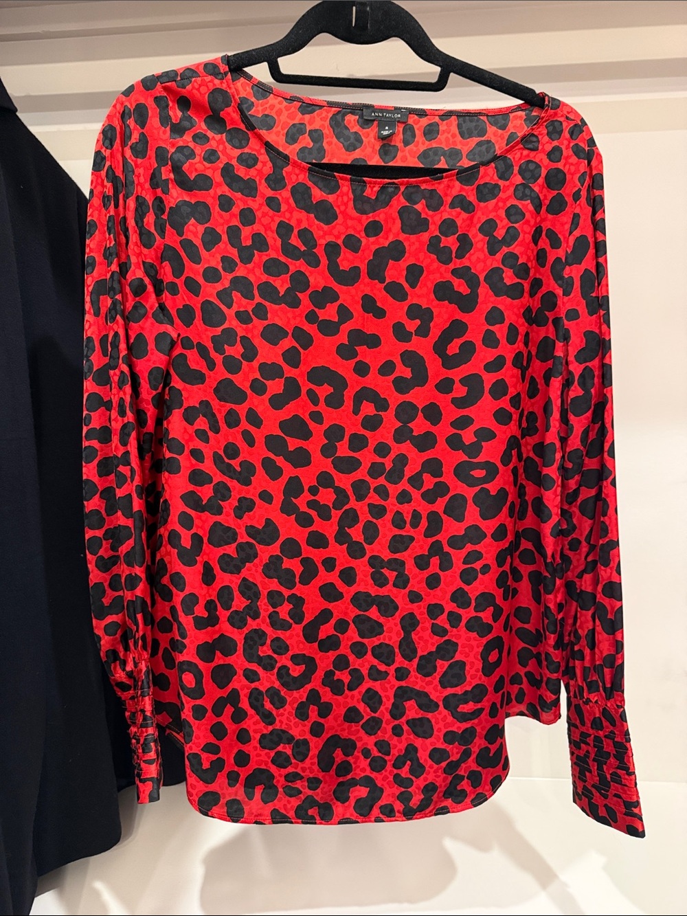 Ann Taylor Red and Black Leopard-Print Long-Sleeve Top